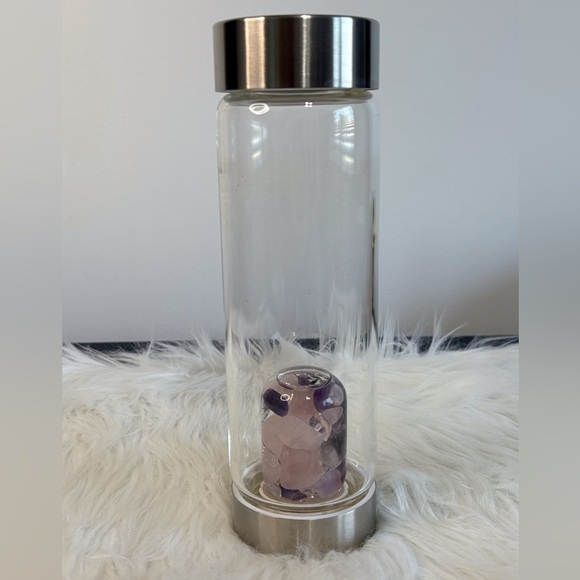 Crystal Infused Glass Water Bottle with Silver Lid - Picture 1 of 5